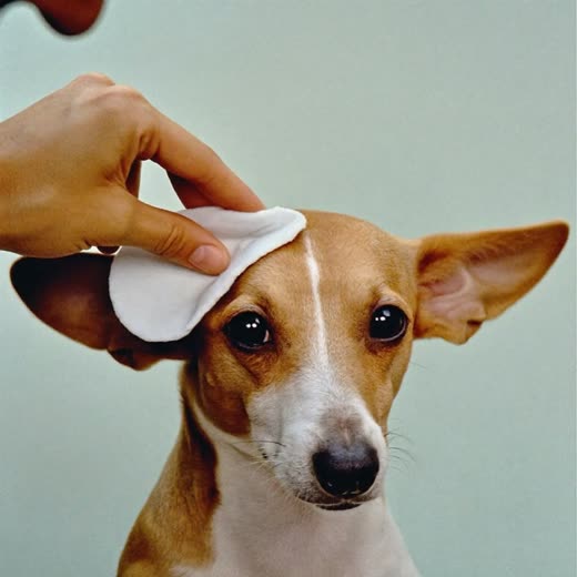 A dog's ears being cleaned